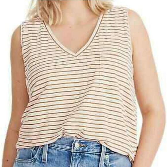 Madewell Tops - MADEWELL White and Brown Striped  Whisper Cotton Tank